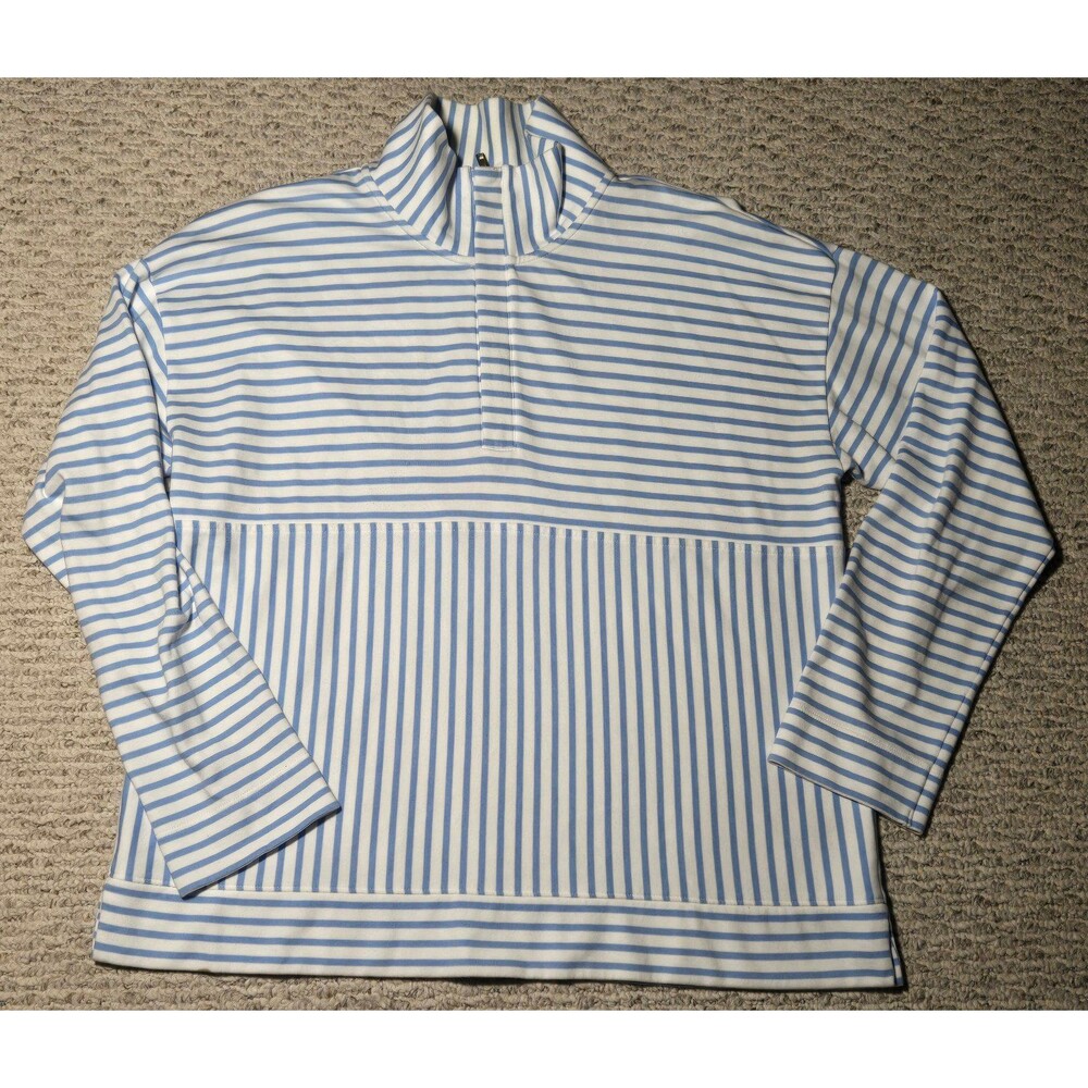 Alice Walk The Zip-Up Sweatshirt 1/4 Zip Blue White Stripes Women's Large